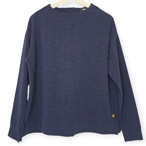 AK SPORT Selene Top Women Navy Blue Mock Neck Zip Sz Medium Old Money Minimalist